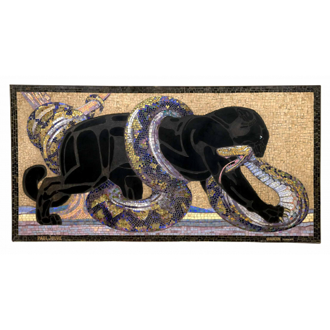 Panthère noire combattant un python, 1932